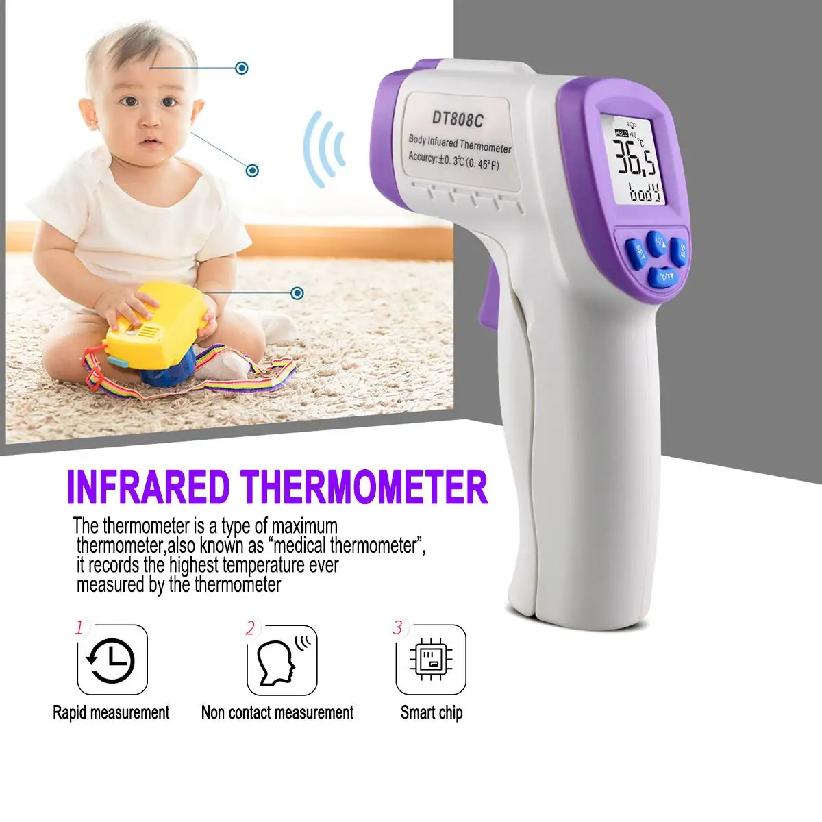 

Digital Thermometer Non-contact Infrared Forehead Fast Accurate Infrared Baby Thermometer Electronic LCD Body Measurement