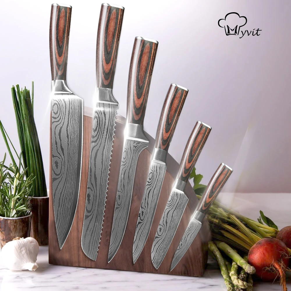 Kitchen Knife 9 set Chef Knives 7CR17 440C High Carbon Stainless Steel Damascus Drawing Gyuto Cleaver Set Slicer Santoku Knife