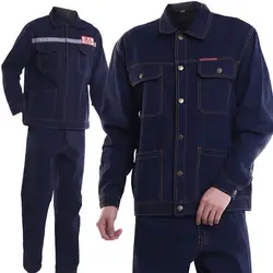 Workwear terno masculino soldador elétrico piso reparação de automóveis plus sized mina de carvão soldador denim calças casaco de seguro de trabalho