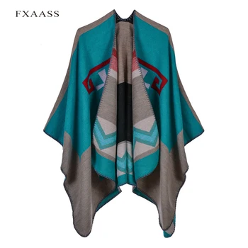 

FXAASS New Autumn Winter Shawl Fashion Poncho Women Cashmere Scarf Lady Luxury Blanket Warm Pashmina Geometric Wholesale Cape