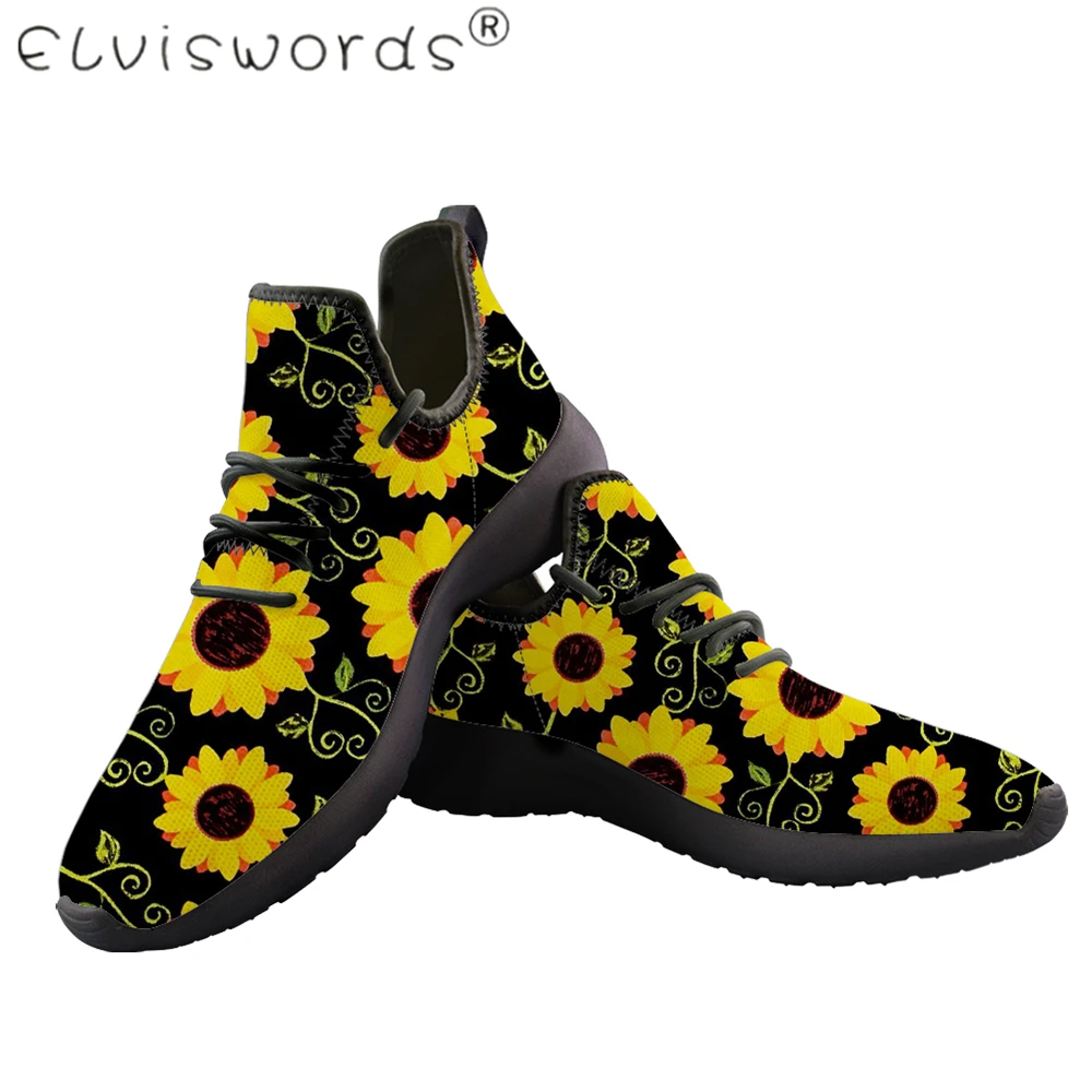 Кроссовки ELVISWORDS мужские с принтом подсолнуха вязаные сетчатые Нескользящие на