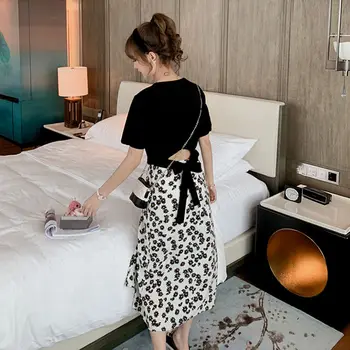 

Women 2020 Summer T Shirt 2-piece Set Female Short Sleeve Basic Tees+High Waist Flower Print Skirt Sets Fashion Ladies Suit L163