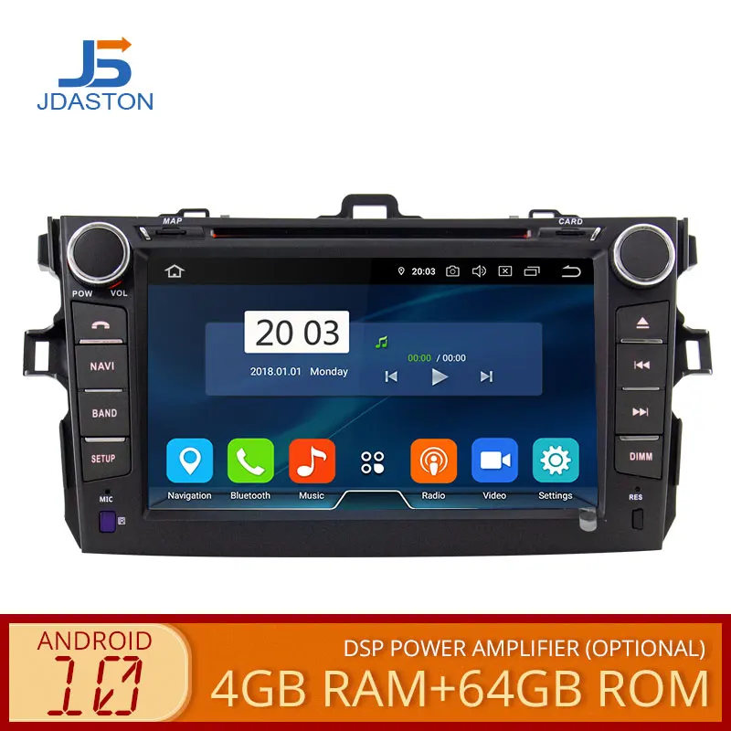 Автомобильный DVD плеер JDASTON Android 10 для Toyota Corolla 2007 2012 восемь ядер 4 Гб + 64 ГБ 2 Din
