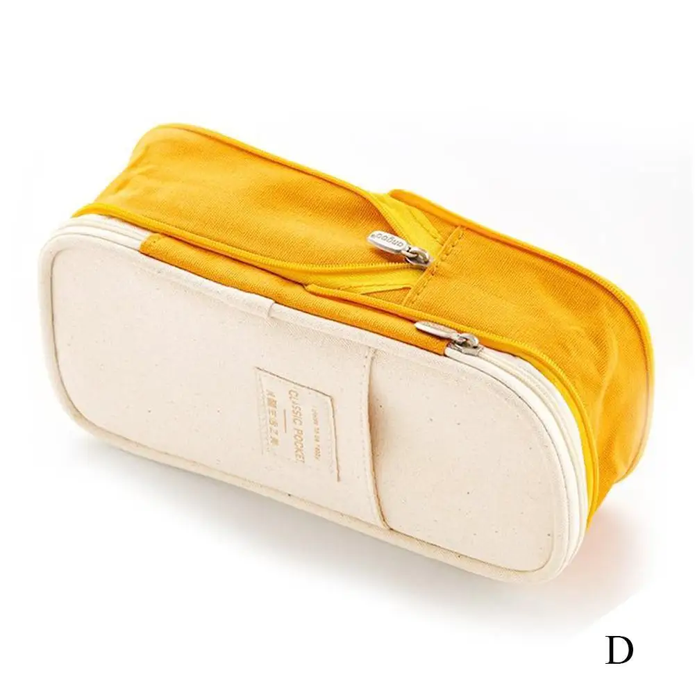 Estuche de lápices Kawaii Caja de lápices gran capacidad de doble capa aron Color Estiramiento lona Estuche de lápices Papelería escolar para niños