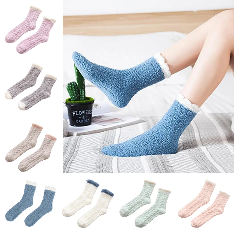 

New Candy Color Soft Women Fluffy Socks Coral Velvet Winter Warm Home Indoor Floor Girls Casual Socks
