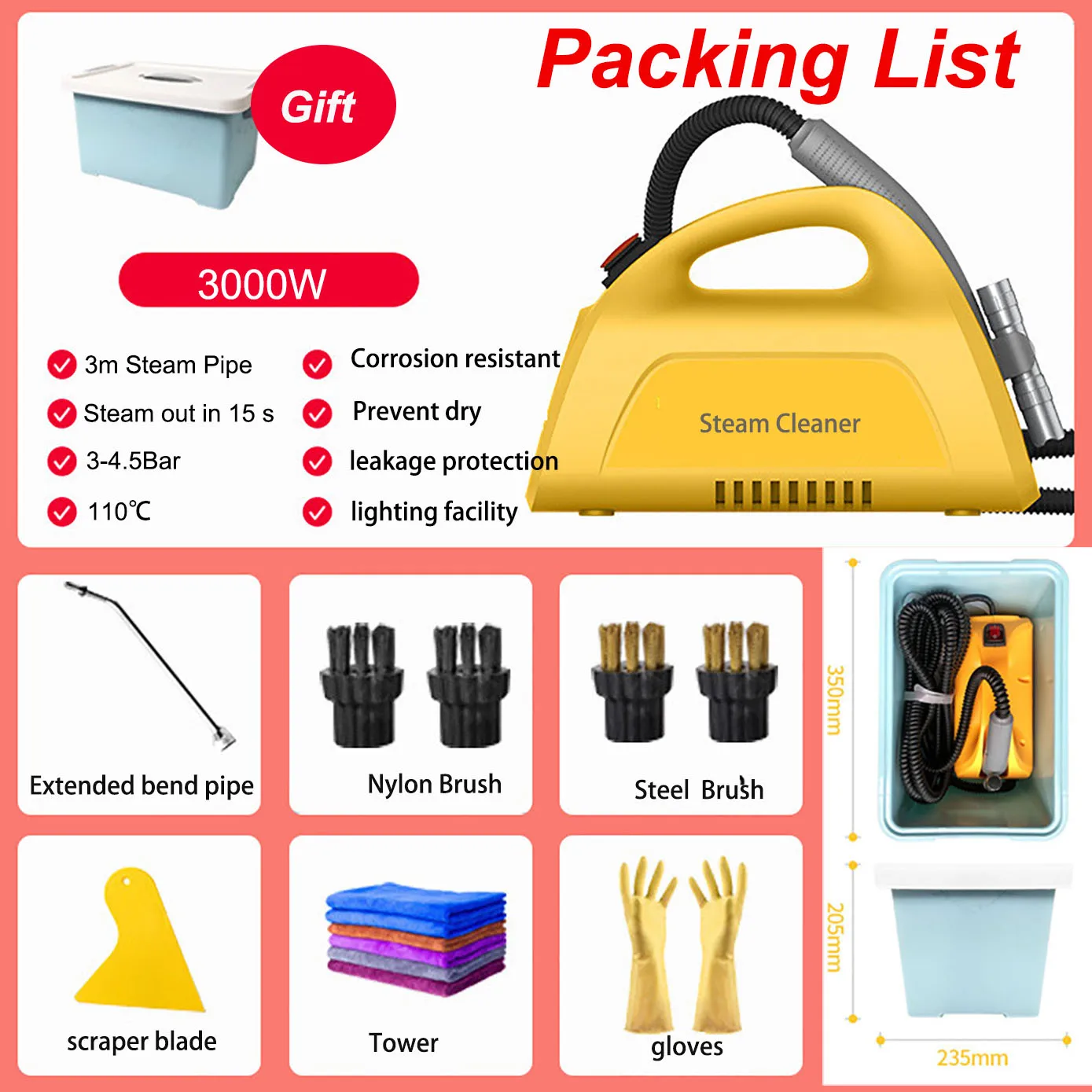 2021 Portable Floor Cleaner Vapor Steam Cleaner 4Bar 3Bar 3000W Wet And