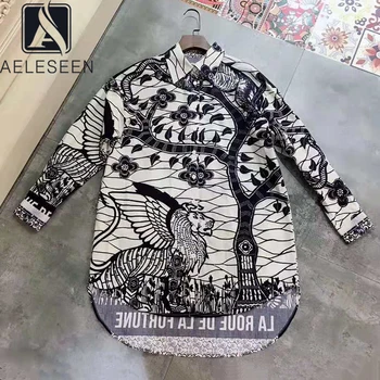 

AELESEEN High Street Style Off Shoulder Animals Print Blouse Elegant 100% Cotton European 2020 Spring New Design Floral Shirt