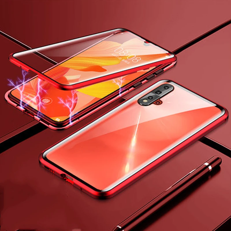 Роскошный Магнитный адсорбционный чехол для huawei Nova 5 Pro с металлической рамкой, двусторонняя стеклянная крышка 5Pro, защитный чехол для телефона в виде ракушки