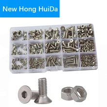 Máquina de soquete hexagonal, m2 m3 m4 m5 m6 conjunto de rosca plana com parafuso hexagonal escareado e jogo de sortimento 304 aço inoxidável,