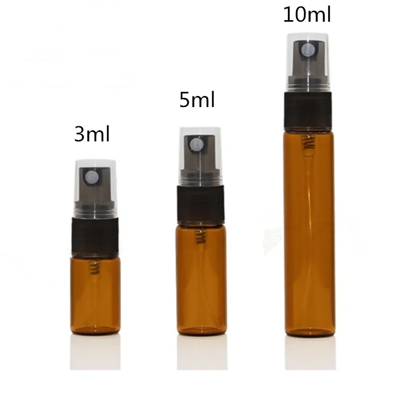 

5 X 3ml 5ml 10ml Amber Small Refillable Portable Perfume Bottle 5CC Brown Glass Fragrance atomizer Mist spray Liquid Container