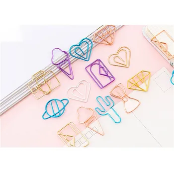 

YaMinSanNiO 10pcs/lot Creative Cute Paper Clips Envelope Cactus Paper Clip Metal Bookmark Decorative File Memo Clips Stationery