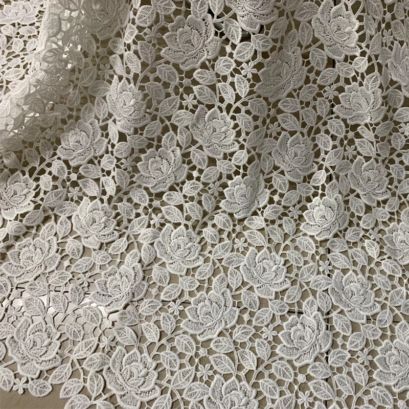1Yard White Nigerian Lace Fabrics Wedding Dress African Cord Lace Fabrics French Guipure Sewing Material