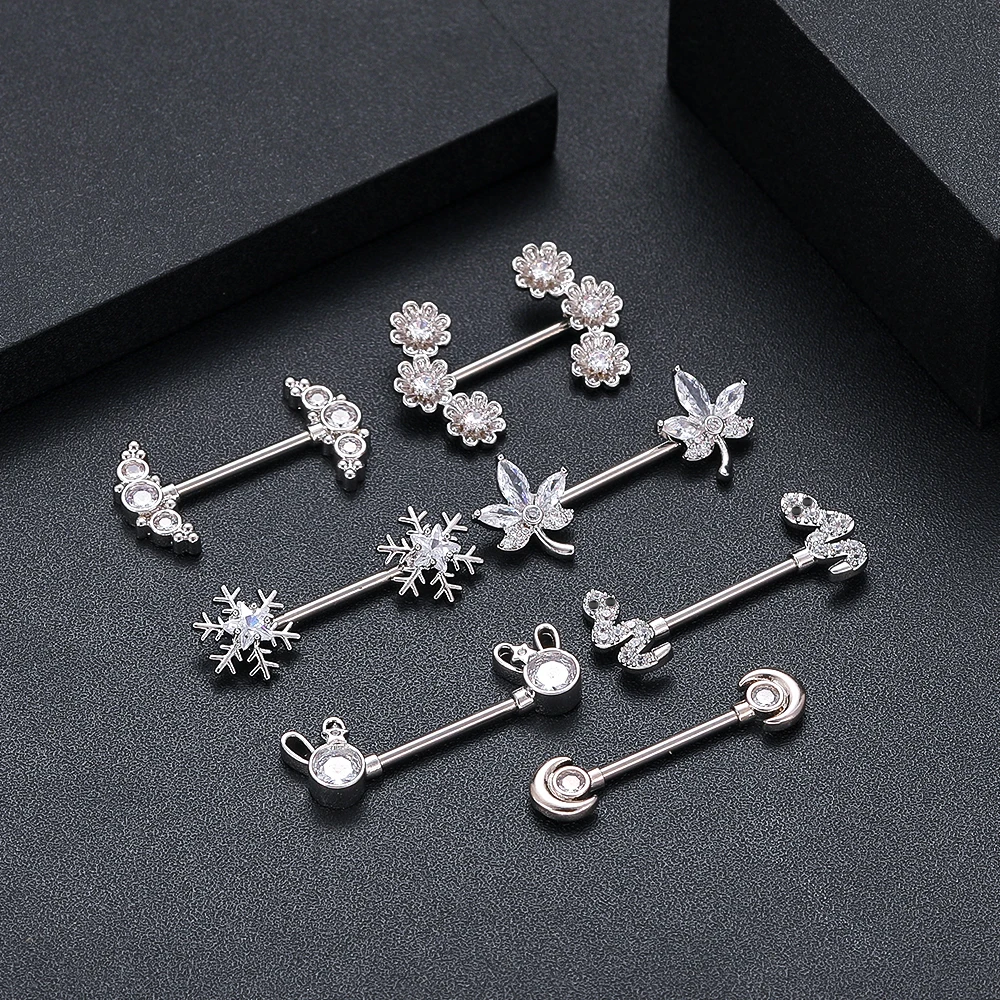Body Piercing Jewelry 2PCS Snake Rabbit Heart Nipple Piercings Women Nipple Rings Cover Barbell Breast Shield Crystal Steel 14G Body Piercing Jewelry
