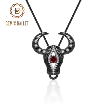 

GEM'S BALLET Natural Red Garnet Bull Head Pendant Necklace 925 Sterling Silver Pendants For Women Halloween Party Jewelry