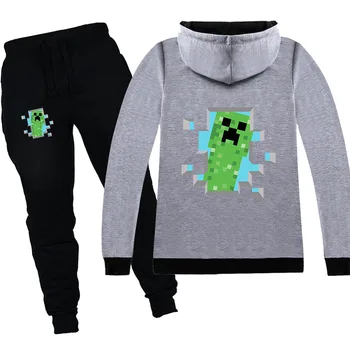 

2020 Explosion-selling game cartoon pattern children's kids coat suit children's clothing two-piece Minecrafted Pants suit 6-14