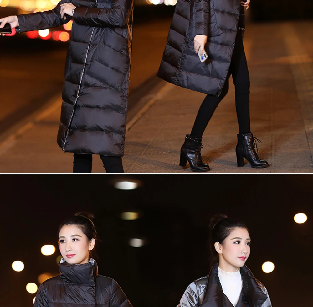 Женское двухстороннее длинное пуховое пальто, зимнее теплое белое пуховое Стеганое пальто, двубортное женское тонкое пальто, верхняя одежда