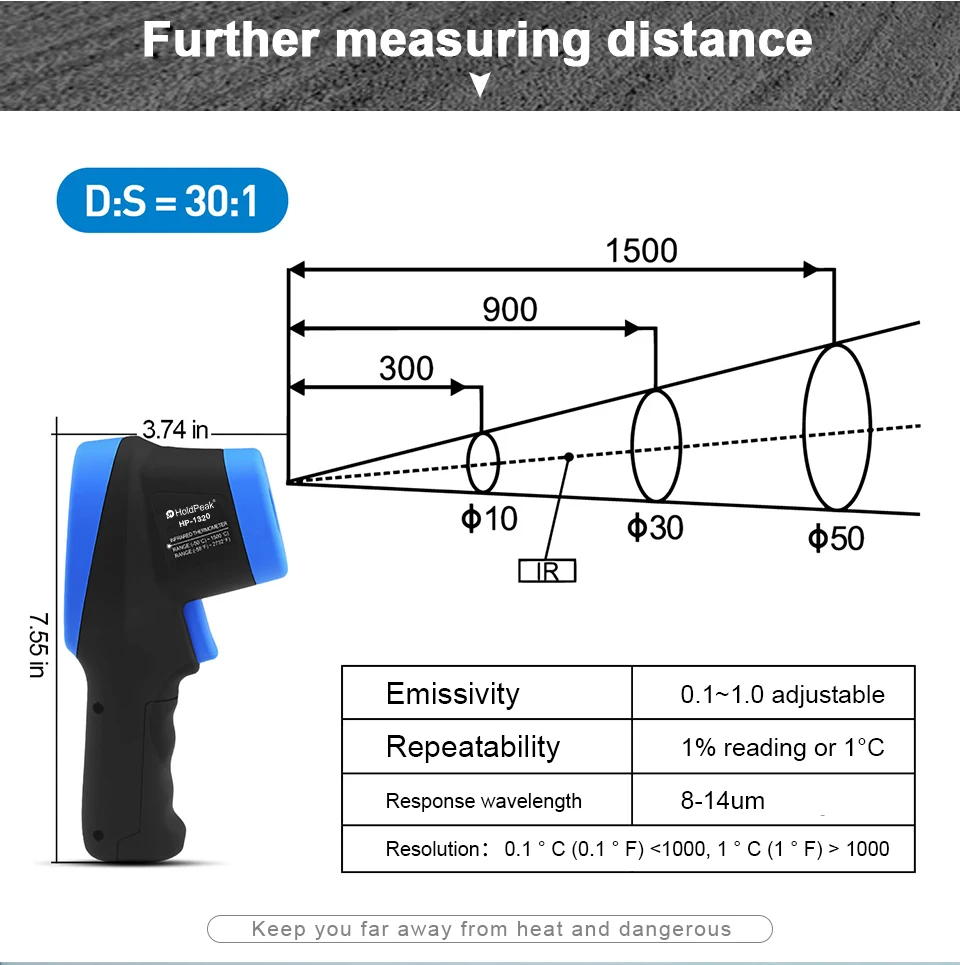 Holdpeak hp-1320 цифровой двойной лазерный термометр Бесконтактный ЖК-дисплей ИК инфракрасный цифровой C/F выбор пирометр