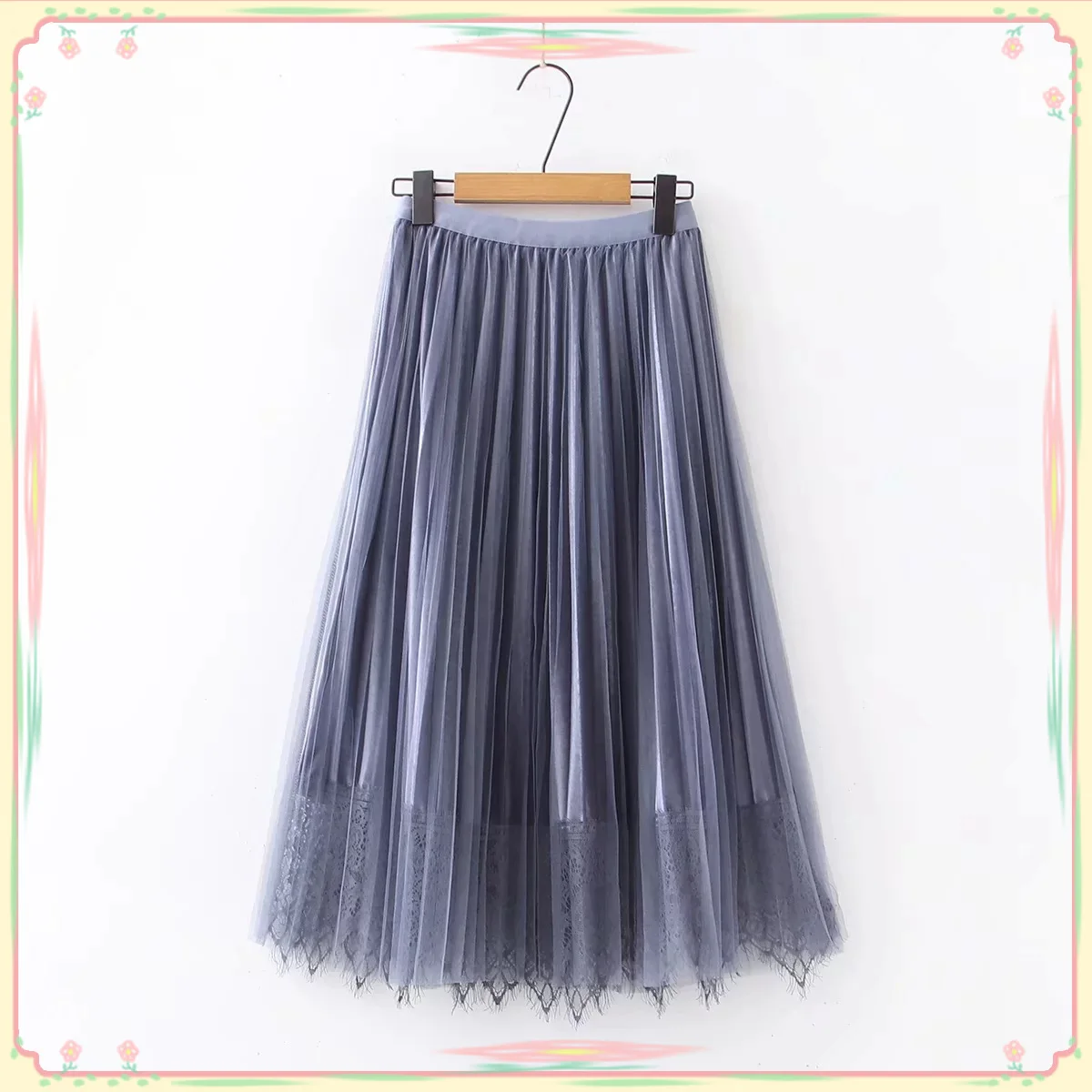 

Japanese Style Korean-style 19 Autumn Spring And Autumn New Style Simple Sweet Slim Fit Casual Solid Color Pleated Lace Joint Lo