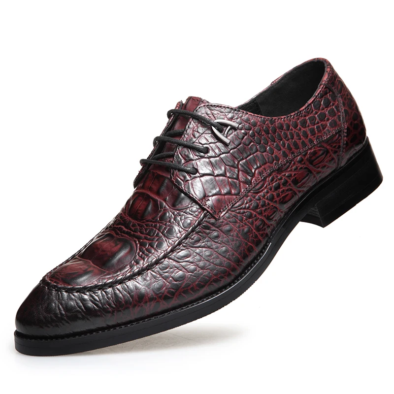 

2019 New Men's Top Quality Genuine Leather Shoes 38-43 Black Soft Business Crocodile pattern emboss Man Natural LeatheShoes