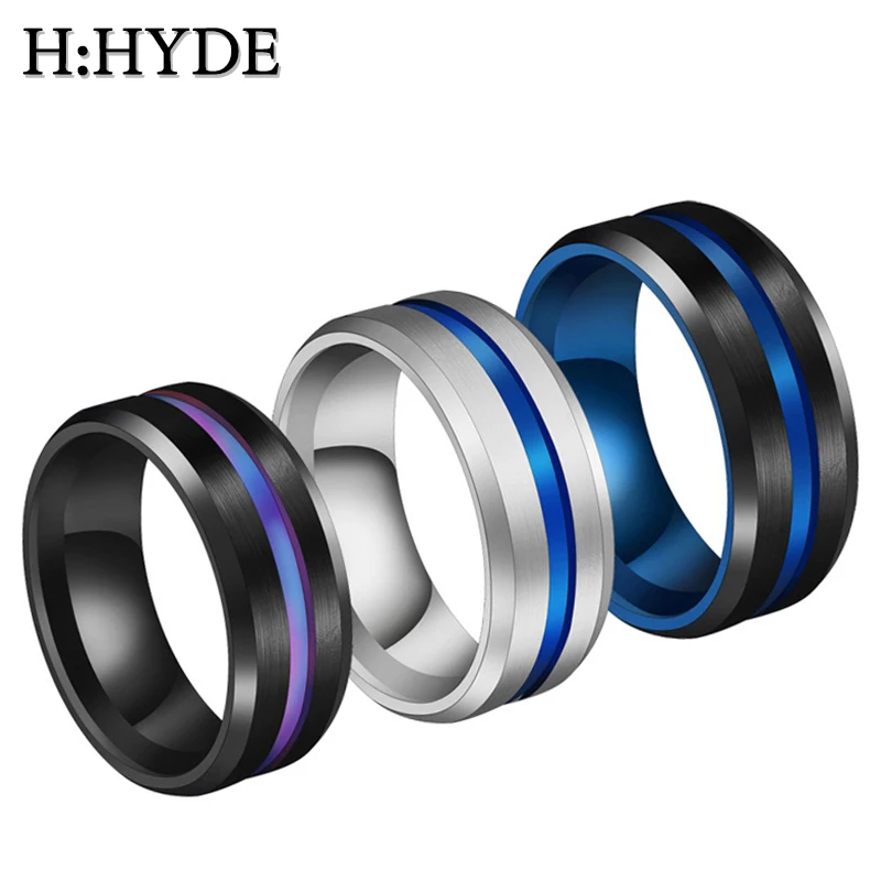 H:HYDE Groove Кольца из нержавеющей стали черного и синего цвета кольца для мужчин