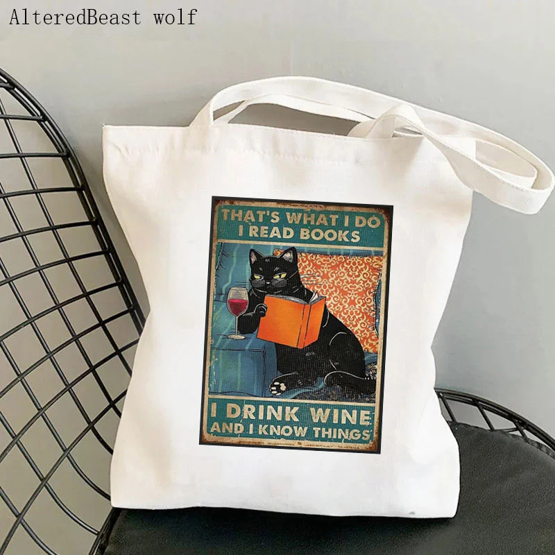 Women Shopper bag Cats Flush The Toilet Printed Bag Harajuku Shopping Canvas Shopper Bag girl handbag Tote Shoulder Lady Bag