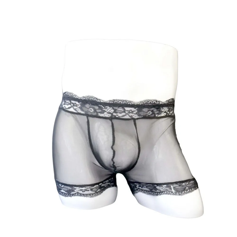 

Sissy Lace Boxer Shorts Men See Through Pouch Underwear Hollow Out Mesh Panties Mens Transparent Breathable Underpant A50