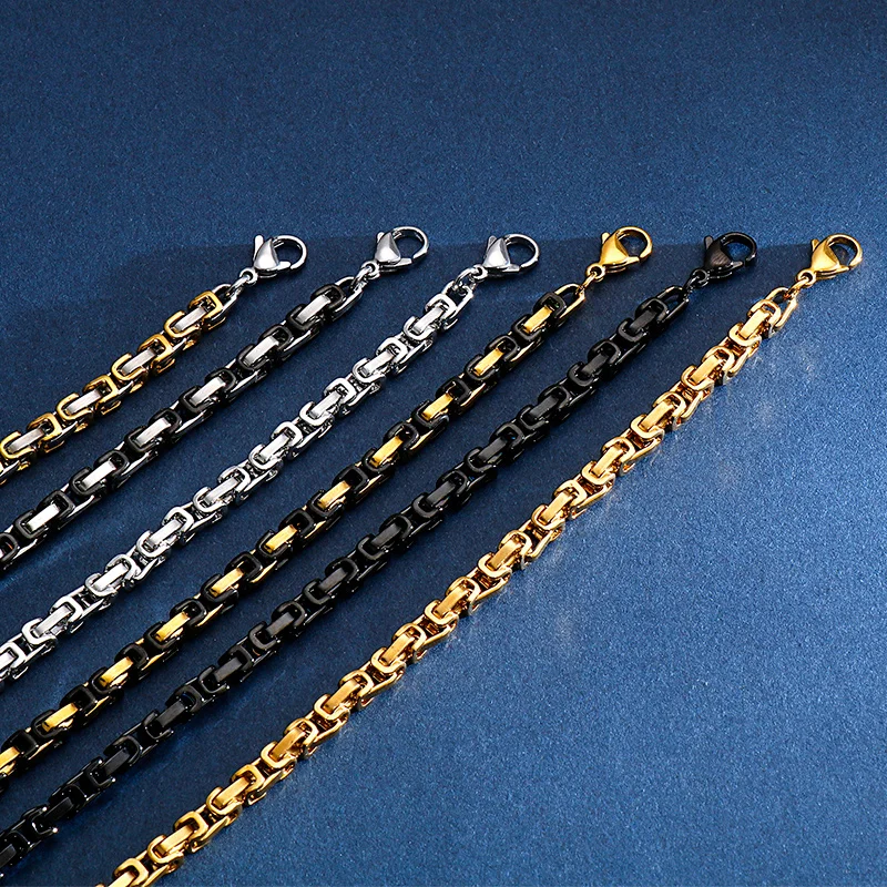 Royal Box Chain Necklace 4/6/8mm Width For Men Male Stainless Steel Long Necklace Personalise Jewelry Boyfriend Gift stainless steel necklace metal necklace sterling chain necklace