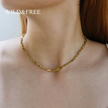 

Wild&Free Stainless Steel Gold Chain Choker Necklace For Women High Quality Simple Square Chains Necklaces Wholesale