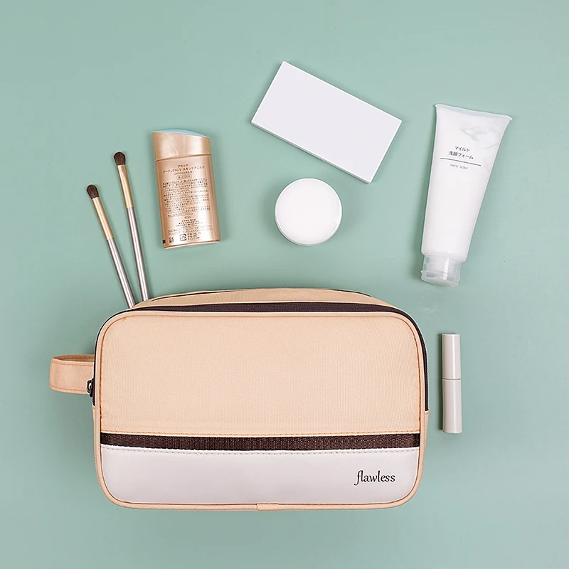 

Large Capacity Wet and Dry Separation Cosmetic Bag WomenTravel Wash Makeup Case Leather Organizer Toiletry Handbag