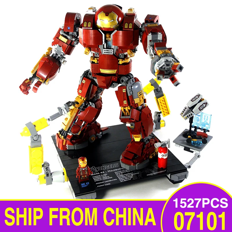 

07101 LegoEAS Marvel Super Heros Avengers Series 76105 IronMan Hulkbuster Model Kit Educational Kids Toys Building Bricks Blocks