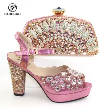 

2020 Fashion African Design High Heels Shoes and Bag To Match African Shoes and Bag Set in Pink Ladies Party shoes and Bag