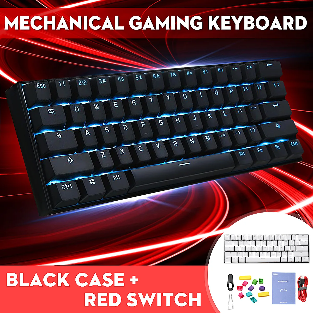 Tanie Anne Pro2 Kailh przełącznik Mini Portable 60% klawiatura mechaniczna bezprzewodowa bluetooth 4.0 type c RGB Obins przełącz klawiaturę do gier