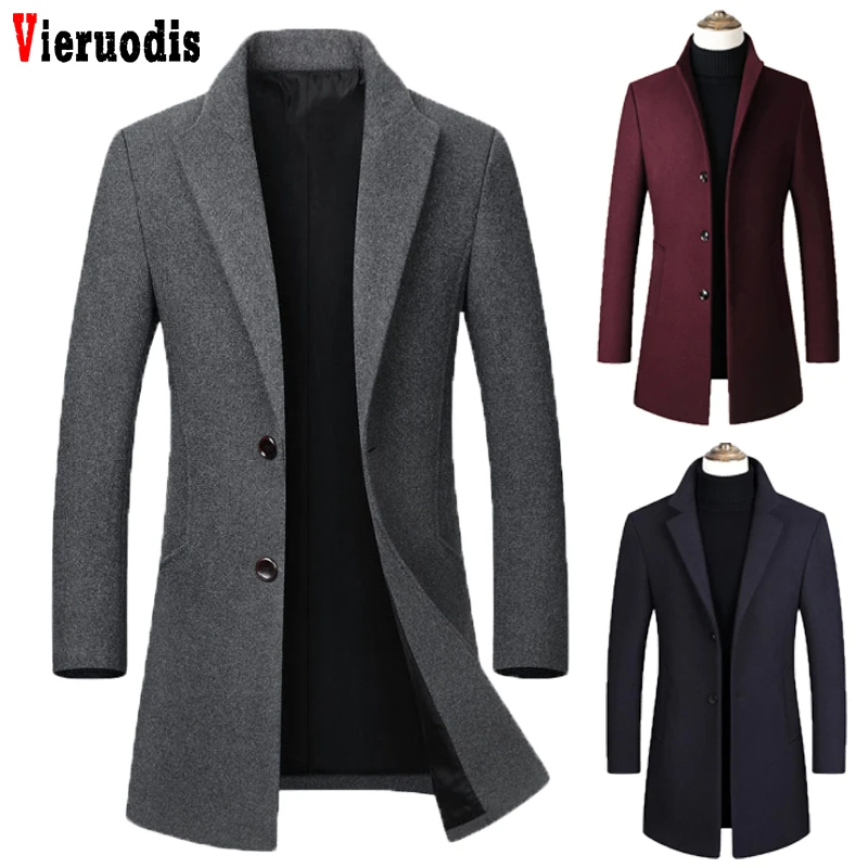 

Winter High quality Men's Wool Coat Casual Windbreaker Men's long cotton collar trench coat Slim collar wool coat Warm Jacket