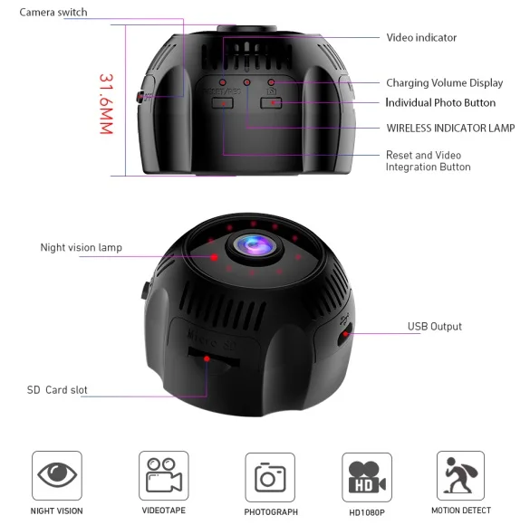 Black A style Мини UHD камера видеокамера 4K 1080P беспроводная wifi IP камера ночного видения DVR домашняя камера безопасности - Цвет: Black A style
