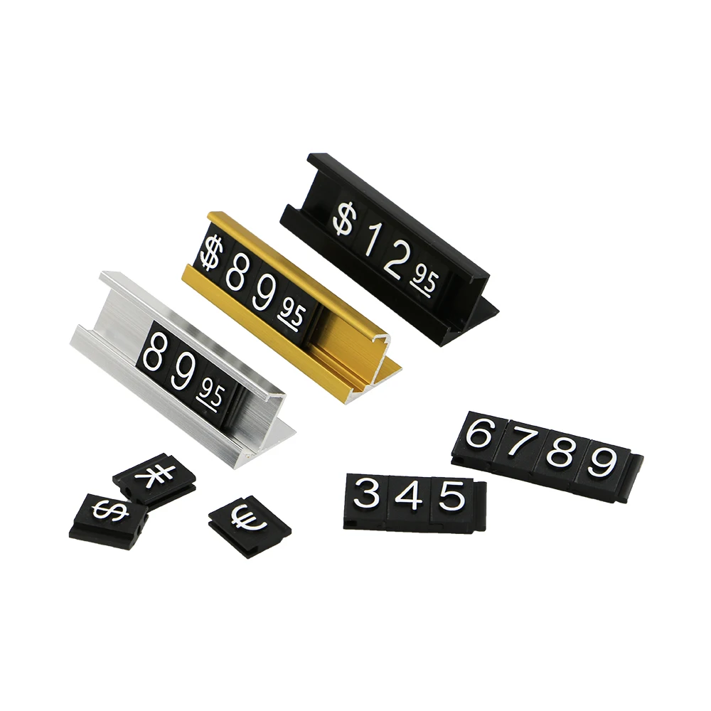 

16 set Golden Adjustable Number Letter Base Price Display Counter Stand Label Metal Ground Arabic Numbers Combined Price Tag