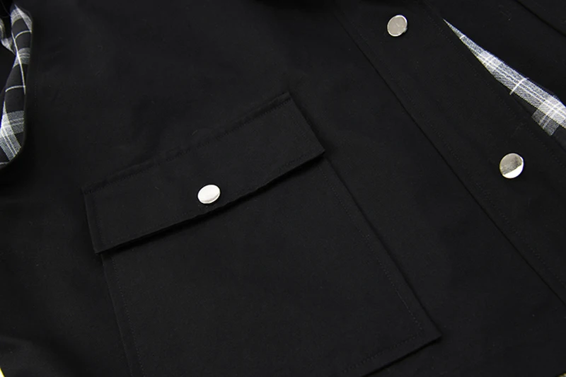 [EAM] Свободная черная клетчатая куртка с разрезом большого размера, новинка, стоячий воротник, длинный рукав, Женское пальто, мода, Осень-зима, 1K531
