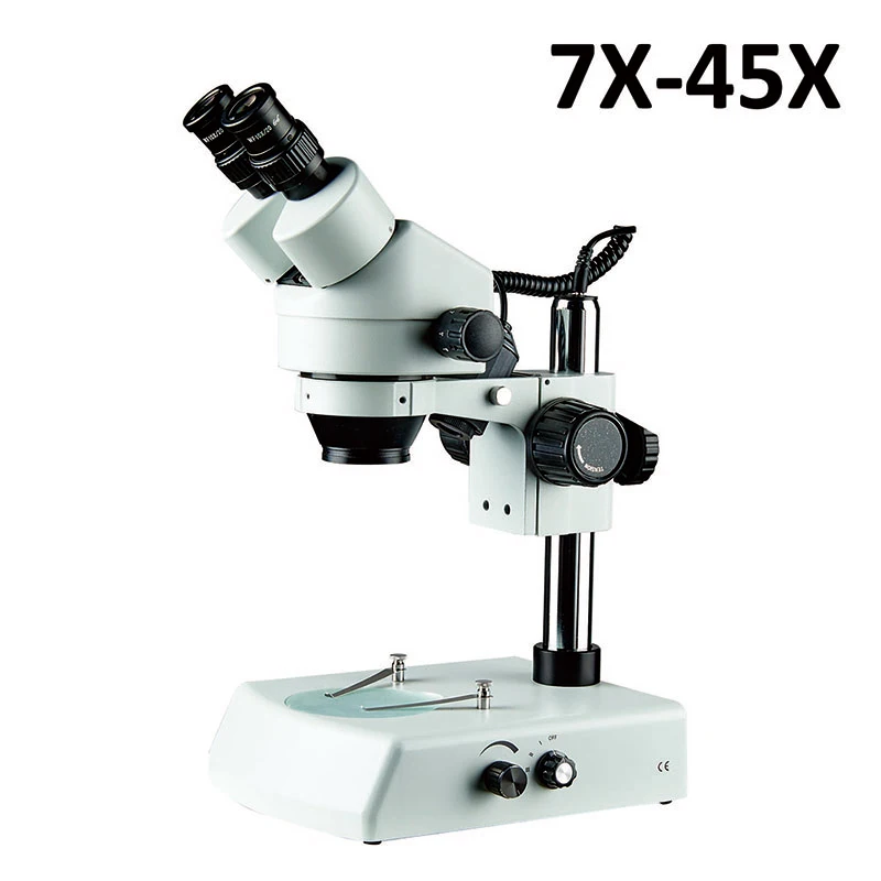 7X-45X бинокулярный стерео микроскоп с светодиодный кольцевой светильник бинокль резиновый окуляр W10X/20 мм микроскоп для пайки