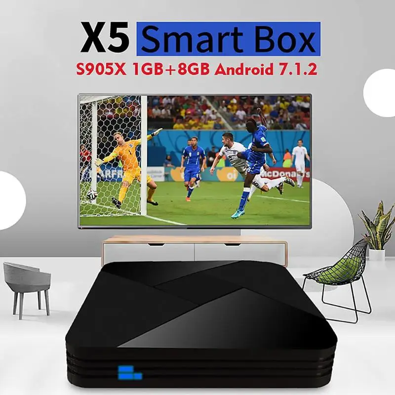 

X5 S905X Android 7.1.2 Quad Core Set Top Box 1GB RAM 8GB ROM Support External USB Camera 200W / 500W WiFi Smart TV Box