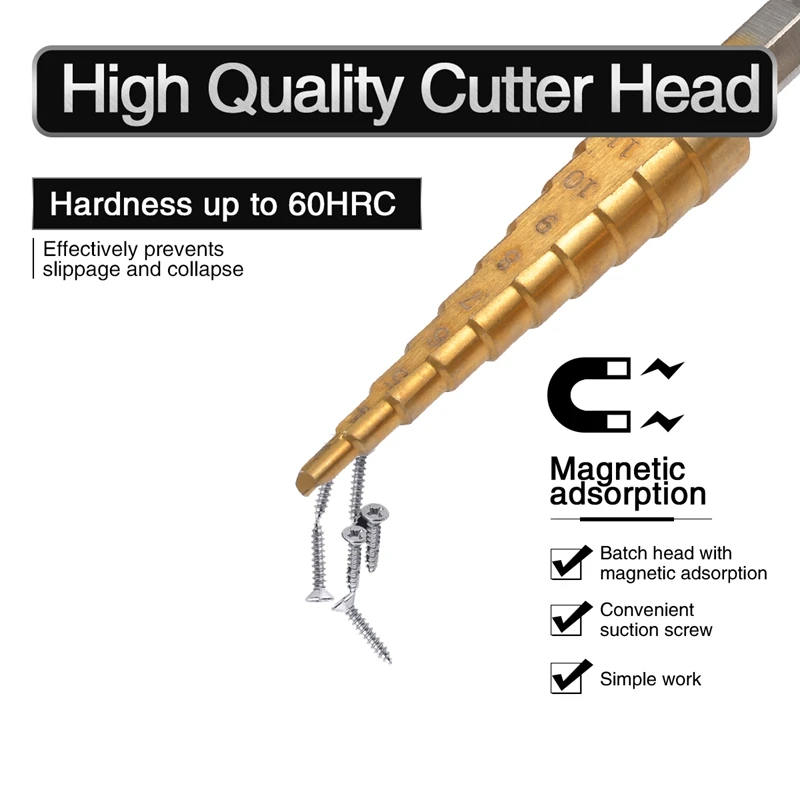 3 шт./компл. HSS Шаг сверло 3-12/4-12/4-20 мм шестигранный Титан с покрытием Шаг сверло Деревообработка Сверление дерева набор