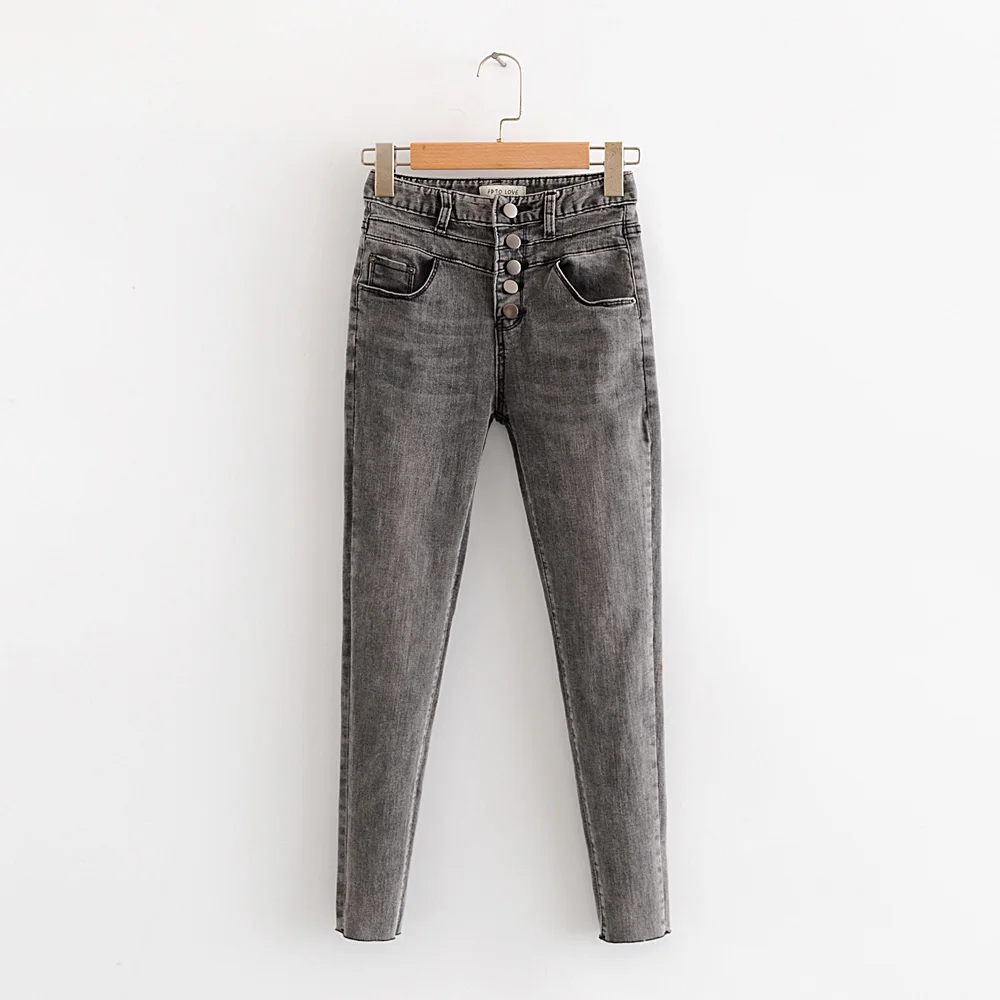 gray jeans Звездные светлячки, дикие, одноцветные, высокая талия, брюки-карандаш, женские,, высокая уличная мода, повседневные, тонкие, несколько пуговиц, высокая эластичность, хлопок, джинсы для женщин - Цвет: gray jeans