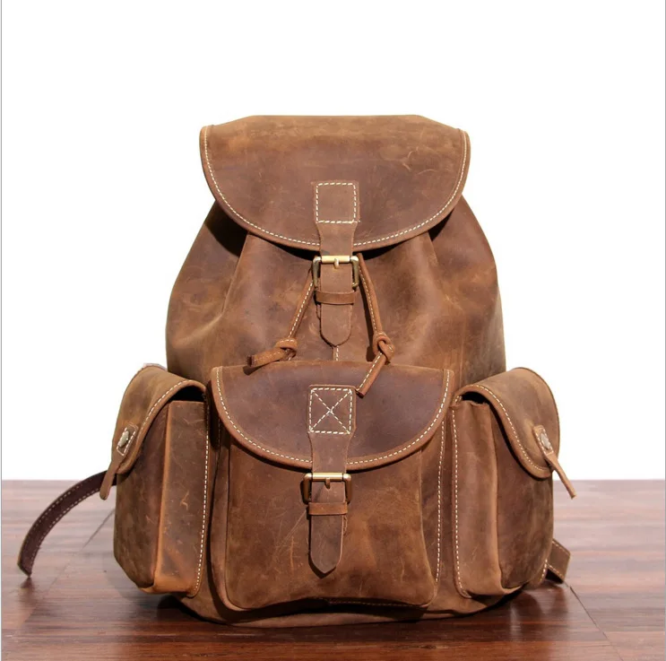 Men Women shoulder bags leather Travel Backpacks Retro Genuine Leather