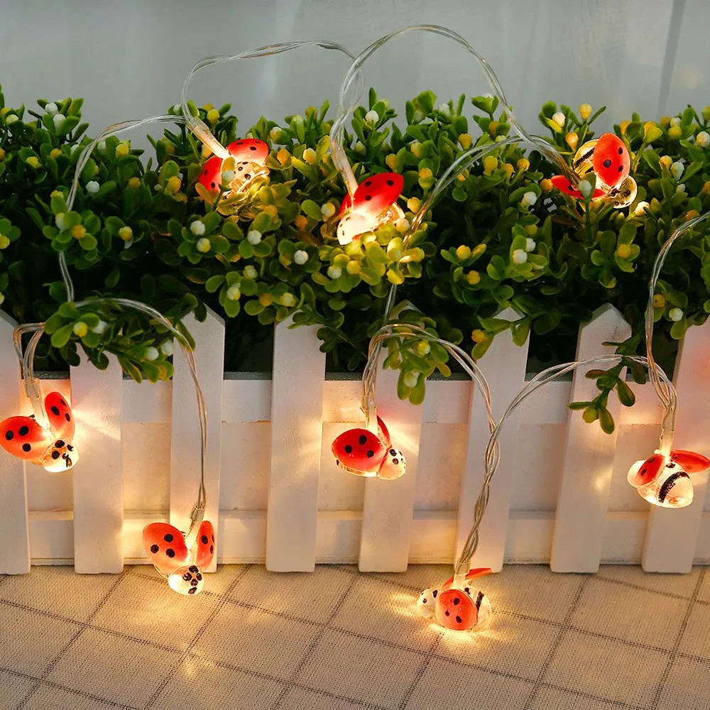 

Ladybugs LED Fairy String Lights Battery Powered 10/20leds Waterproof Garden Patio Fence Christmas Ladybird Night Light Garland