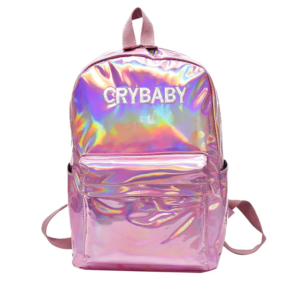 Женский голографический рюкзак женский лазер малой мощности PU кожаные дорожные рюкзаки розовая голограмма школьные сумки для девочек-подростков 8,13 - Цвет: PK