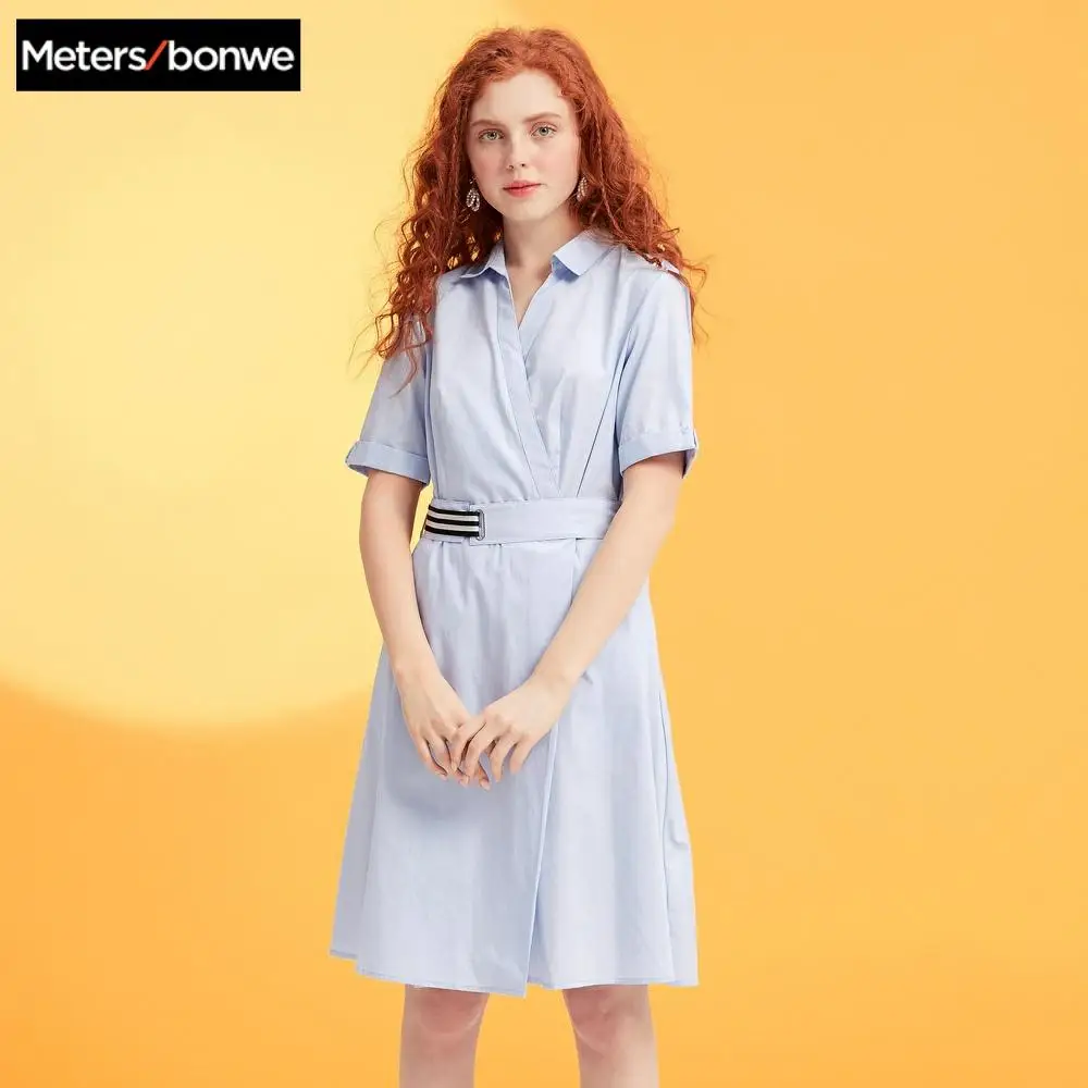 Женское платье с отложным воротником Metersbonwe летнее тонкое платье-рубашка