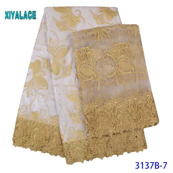 

2019 New arrival Stone African Bazin Tiche Fabric With Embroidery Lace / Bazin Riche Dress Material Nigerian 7yards 3137b
