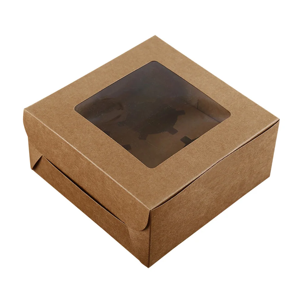 4 Cavities Kraft Paper Cupcake Box Dessert Containers Bakery Cake Carriers for Home Dessert Shop