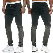 Новые мужские Модные джинсы с дырками, облегающие байкерские повседневные джинсовые брюки с низкой талией и пуговицами