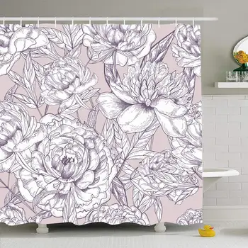 

Shower Curtain Set with Hooks 72x72 Beautiful Realistic Garden Detailed Peonies Natural Pattern Hand Nature Flower Textures