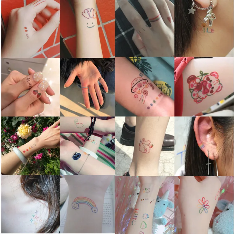 

100pcs Hyuna Style Tattoo Stickers Waterproof Women Lasting Sexy Girl Simulation Korean Small Fresh Cute Cartoon Temporary Tatto