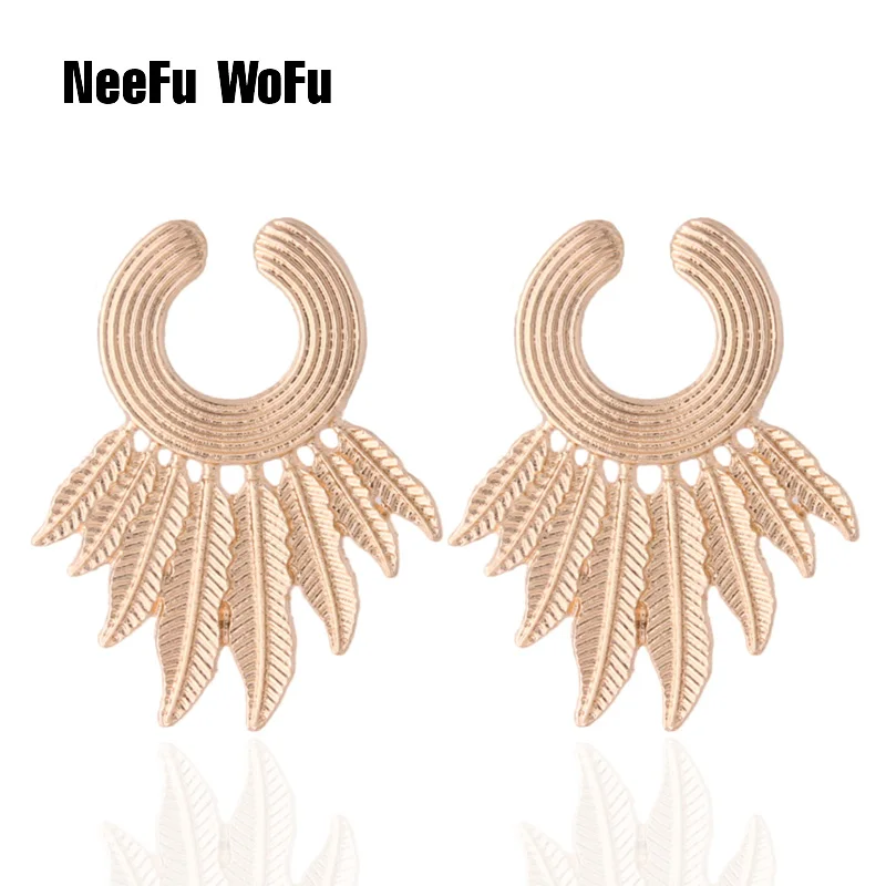 

NeeFu WoFu Drop Leaves geometry Earring Flash Printed Metal for Woman Ear Ring Large Long Brinco Printing Oorbellen Earrings